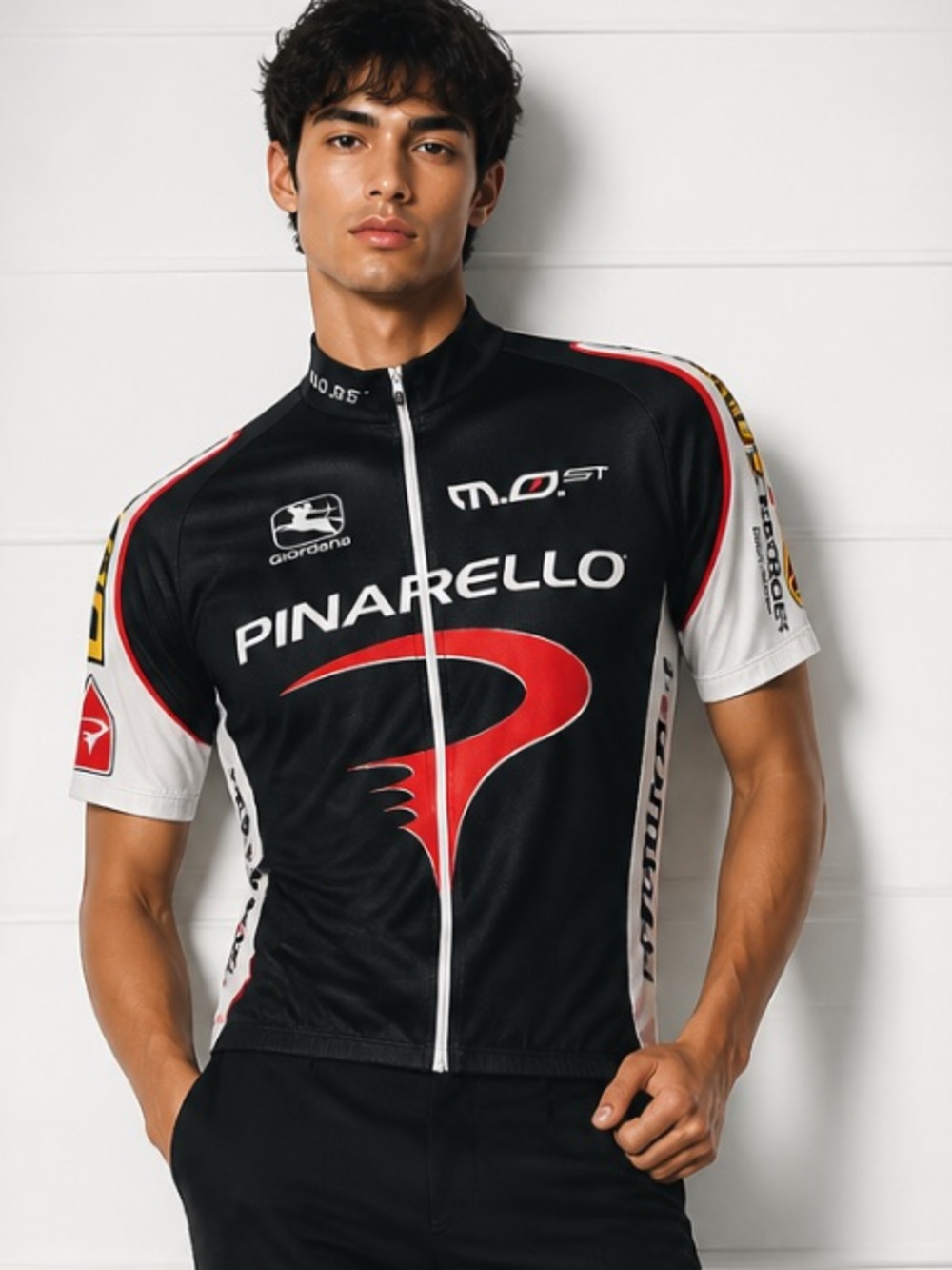 GIORDANA Pinarello M.O.ST Full Zip Cycling Jersey Mens Black Red Italy Road Bike